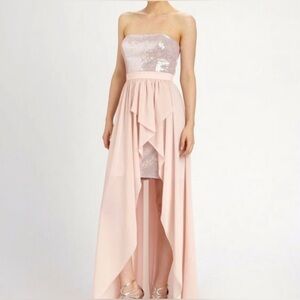 Aiden Mattox Silver Sequins & Blush Strapless Gown Size 0